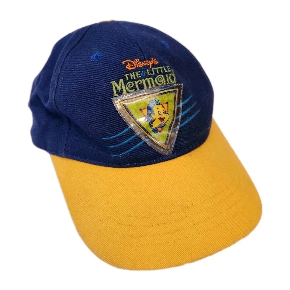 Vtg 90's The Little Mermaid Disney On Ice Flounder Snapback Cap Hat Youth Blue